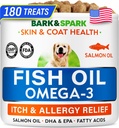 BARK&SPARK Omega 3 per cani - 180 Fish Oil Treats for Dog Shedding, Skin Allergy, Itch Relief, Hot Spots Trattamento - Joint Health - Skin and Coat Supplement - EPA & DHA Fatty Acids - Canine Salmon Oil