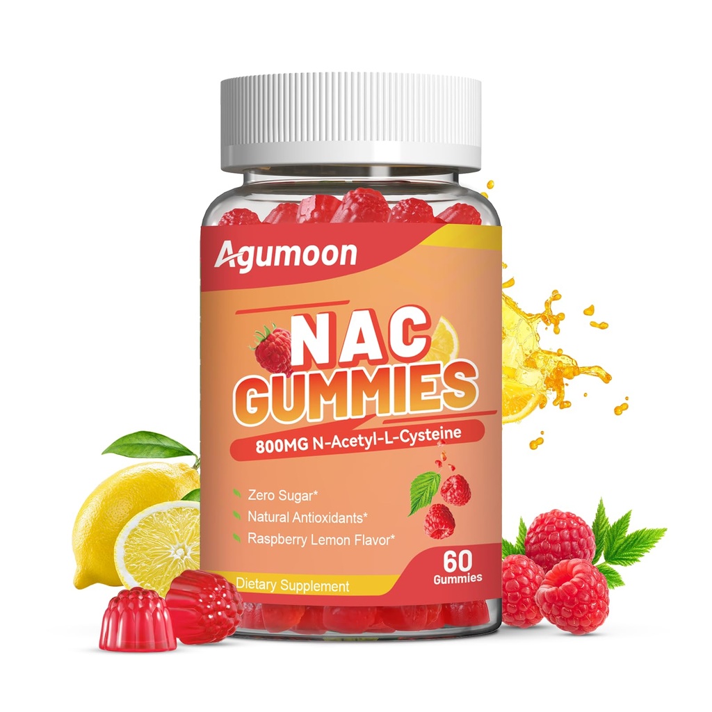 NAC Gummies 800mg per Adulti & 400mg per Bambini, N-Acetyl Cysteine, Zucchero-Free - 60 Vegan Gummies, Antiossidante supplemento, Supporto immunitario