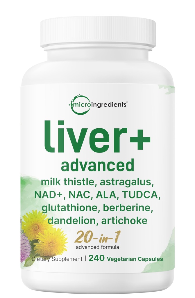 Liver Advanced+, 240 Capsule Veggie | 20-in-1 Complesso con cardo Latte, Dandelion, NAD, NAC, ALA, TUDCA, Glutathione, Artichoke, Turmeric, & Astragalus | Non-GMO, Gluten Free