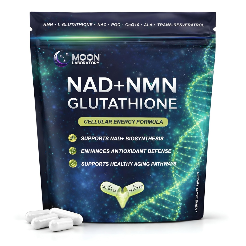 NMN + L-Glutathione Supplement – NAD+ Support, Mitocondrial Energy & Antioxidant Defense con CoQ10, NAC, PQQ & Alpha Lipoic Acid – 120 capsule. Pacchetto di ricarica