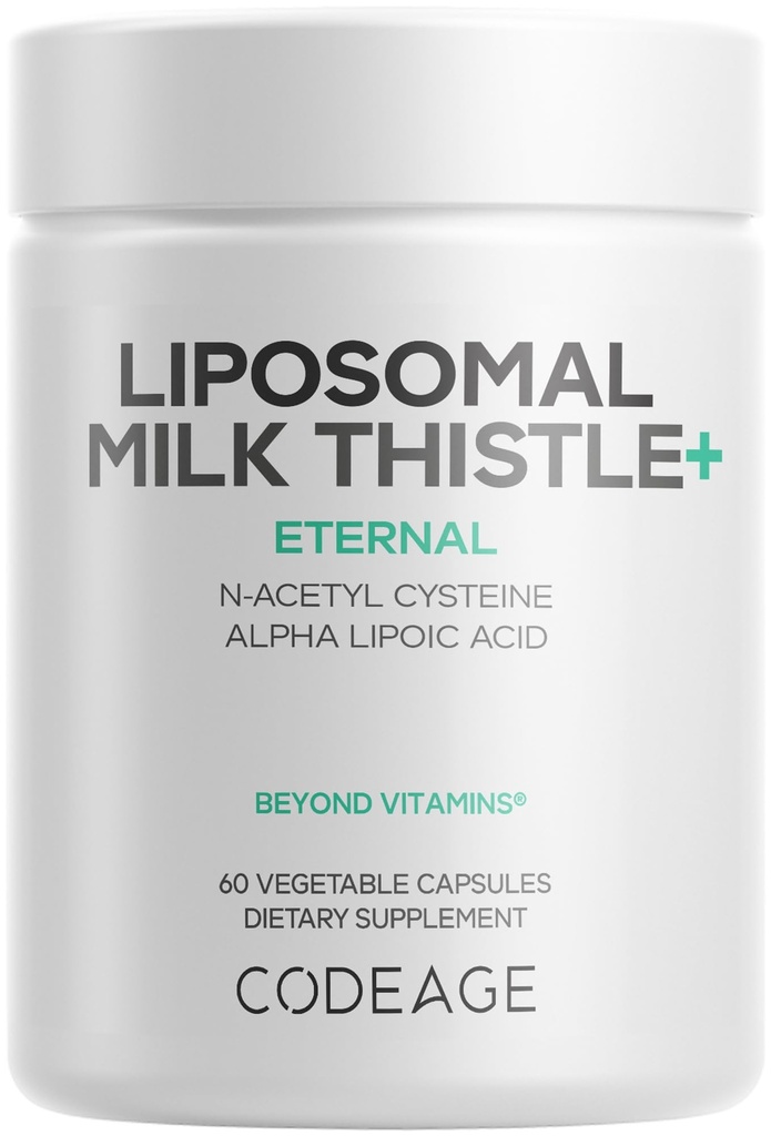 Codeage Liposomal Milk Thistle+ Supplemento - Silymarin da Silybum Marianum, NAC, Foglia di Artichoke, Radice di Dandelion, Acido Lipoico Alfa, BioPerine, Consegna Liposomal - Non-GMO - 60 capsule