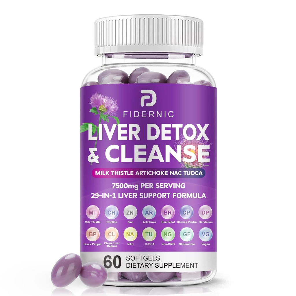 Detox & Repair - Herbal Liver Support Milk Thistle Supplement, 7500mg Strength Liver Health Support with Silymarin Artichoke Extract Dandelion Beet TUDCA Choline NAC, 60 Softgels