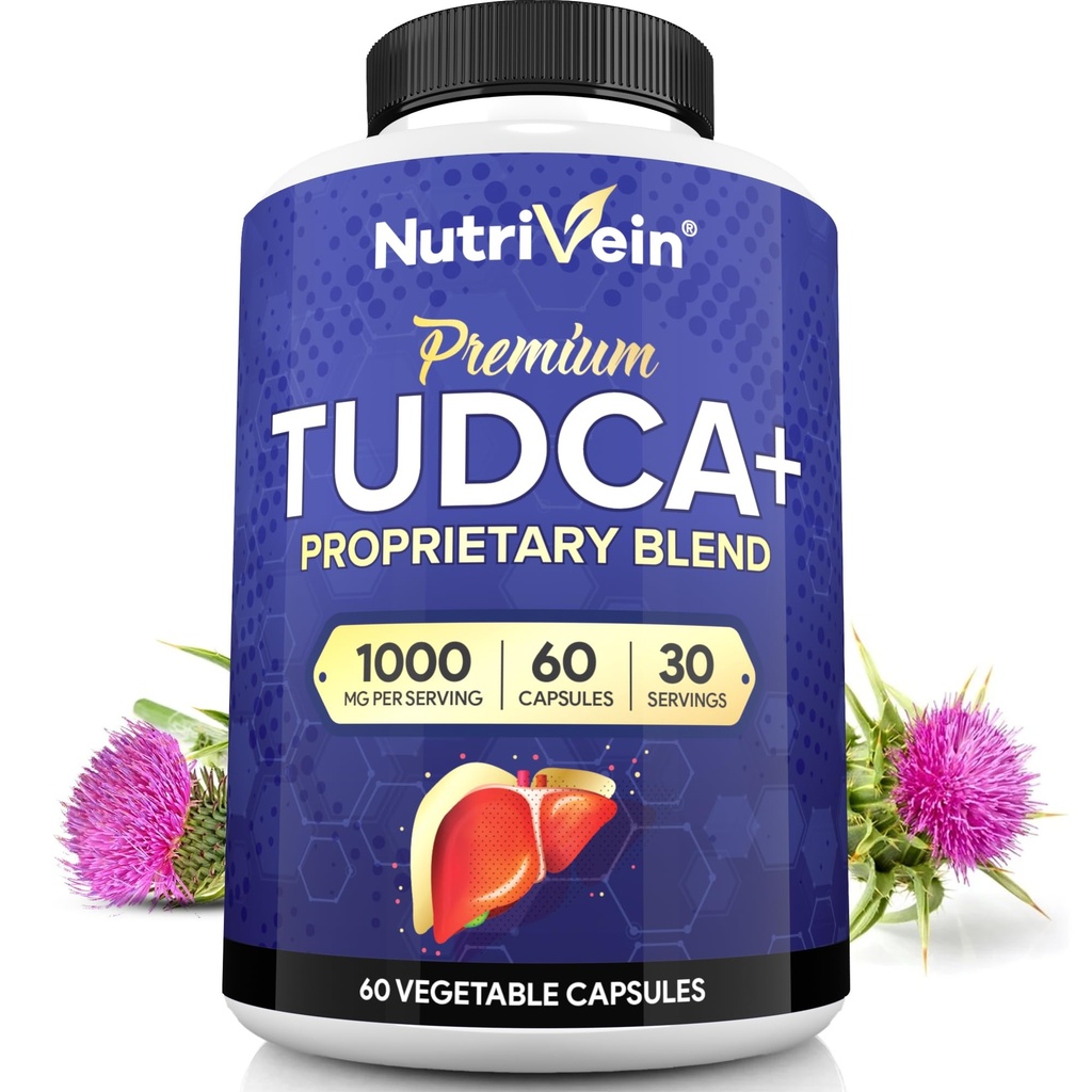 Nutrivein Premium TUDCA+ Liver Support Supplemento 1000mg - 30 Day Supply (60 Caps): TUDCA Supplement Bile Salts for Liver Wellness