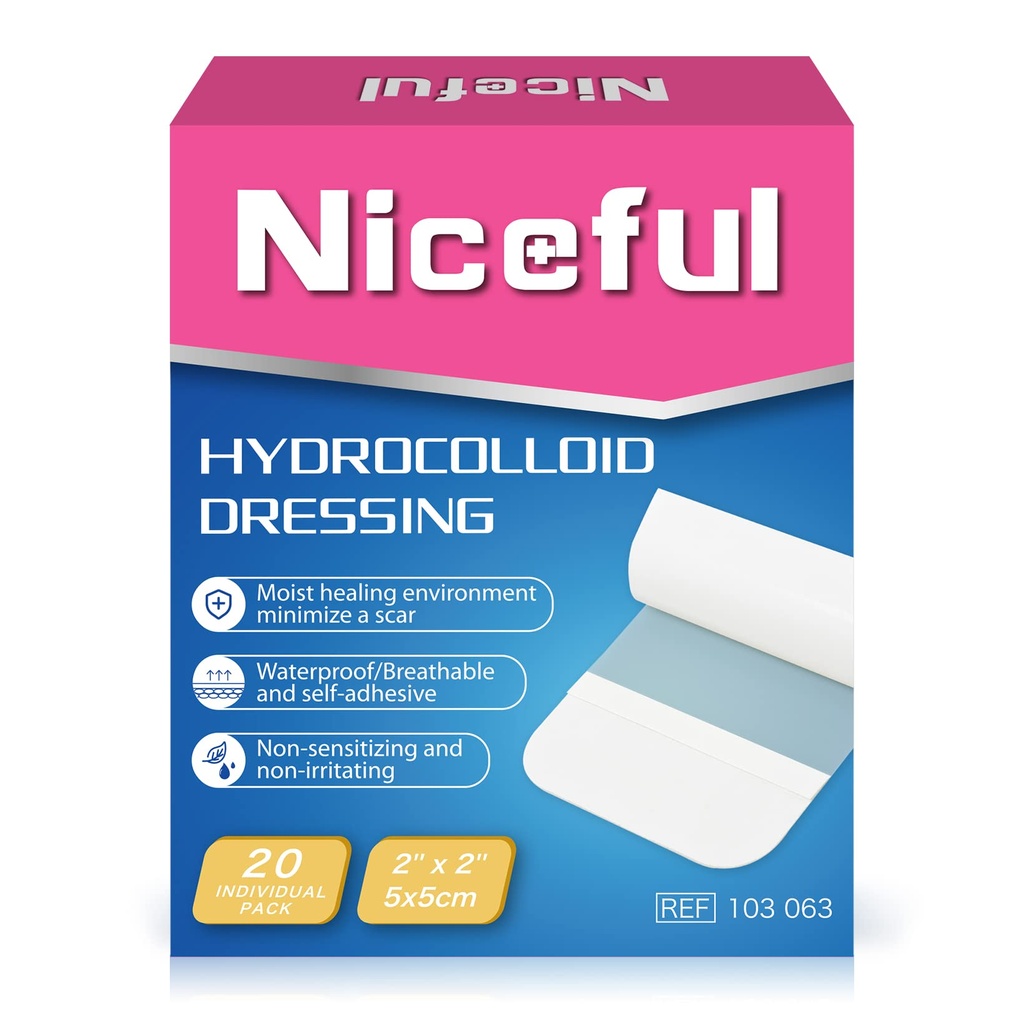 20 Count Hydrocolloid Bandages 2" x 2", Vestito in tessuto Piccolo Gel Idrocolloide Bandages per Guarnizioni, Guaina Guarnizione Letto Sore Bandage