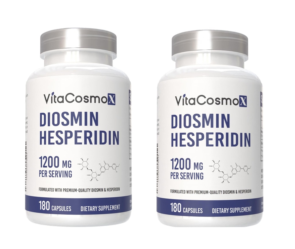 Diosmin Hesperidin 1200 mg Complesso, 180 Capsule, Citrus Bioflavonoidi Estratto di frutta ricco, 100% Vegetariano, Non OGM & Gluten Integratore Diosmin Libero con Max Forza - 2 Pacchetti