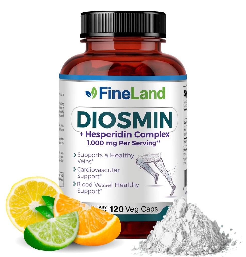 FineLand Diosmin & Hesperidin Complex, Formula Avanzata Premium, 1000 mg, Supporto per il flusso sanguigno e la Circolazione, 120 capsule, 100% Vegan, Tutto Naturale