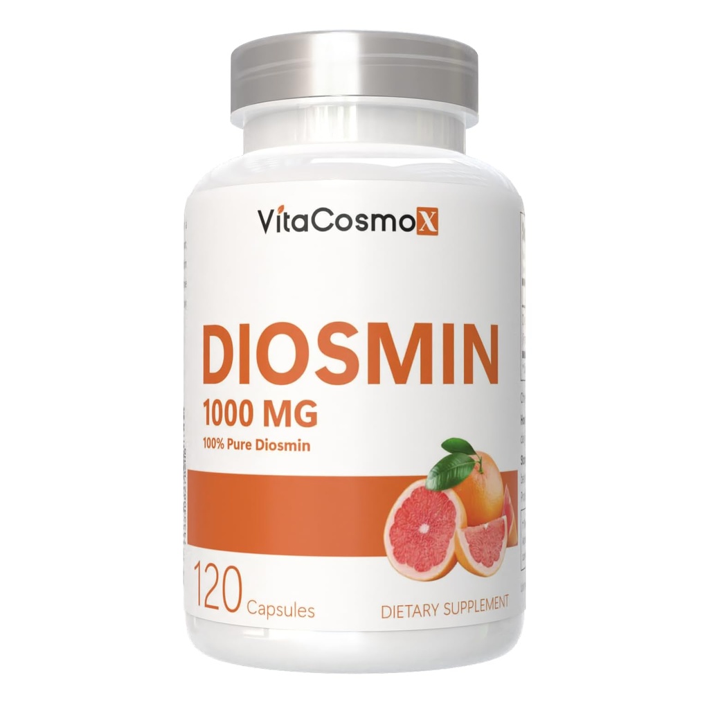 Capsule Diosmin, 120 Conte, 1000 mg Serving, Vegan, Citrus Bioflavonoidi 100% Vegetariano, Non OGM & Gluten Integratore Diosmin Libero con Max Forza