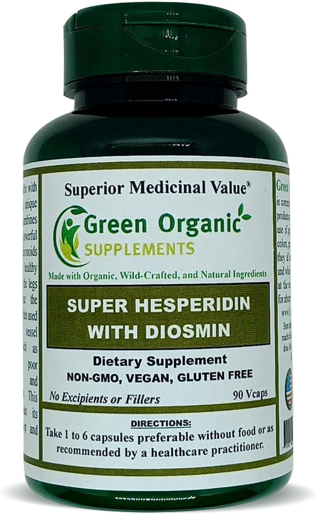 Integratori organici verdi Hesperidin, Diosmin, Narangin, Formula unica (Hand Made, Non-GMO, Vegan, & Gluten Free) (Single)