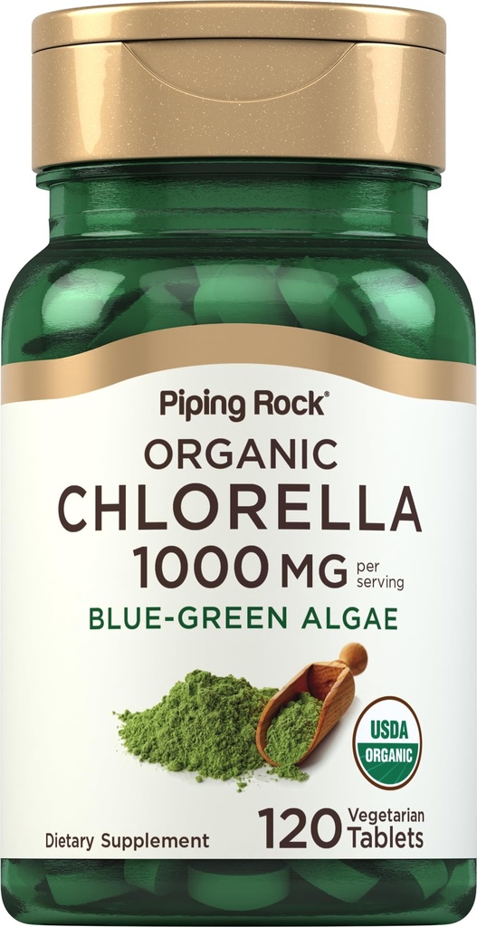 Piping Rock Chlorella | 1000mg | 120 compresse | Blue-Green Algae | Muro cellulare rotto Organico | Non OGM, Integratore senza glutine