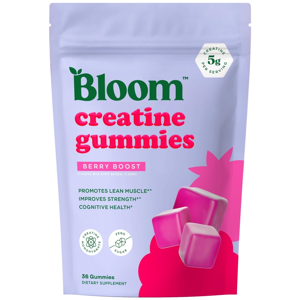 Fiore Creatina Monoidrato Gummies, 5g Per Serving, Zucchero Free Creatine Gummy per allenamento, resistenza, salute cognitiva & magra supporto muscolare, Gluten Free & Non OGM, Berry Boost, 36 Gummies, 12 SVG