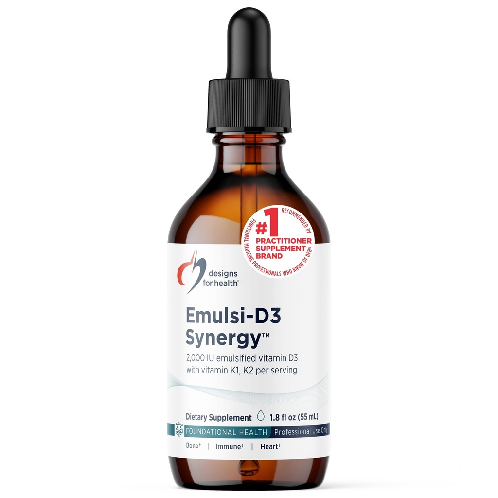 Progetti per la salute Emulsi-D3 Synergy 2000 IU Vitamin D Liquido con vitamina K - Liquido emulsionato D3 K2 Gocce per il supporto del sistema immunitario & Bone Health - Gluten-Free + Non-GMO (55 Serve / 1.8oz)