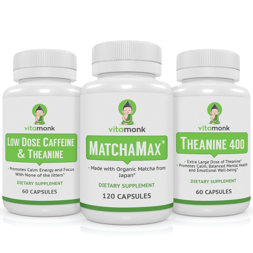 VitaMonk Matcha, Low Dose Caffeina e Theanine Bundle - Calma, Focused Energy senza i Jitter