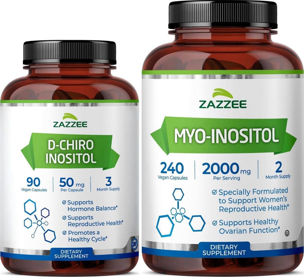 Zazzee 40:1 Ratio Myo e D-Chiro Inositol Supplemento per le donne | D-Chiro e Myo Inositol Capsule per il regolamento del ciclo Supporto ovarico &amp; equilibrio ormone generale per le donne - Vegan & ISO Lab Tested