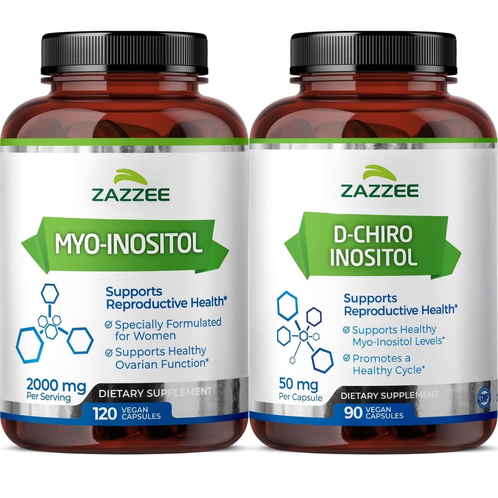 Zazzee 40:1 Ratio Myo e D-Chiro Inositol Supplemento per le donne | Myo Inositol Capsule Plus D-Chiro per il regolamento del ciclo Supporto ovarico &amp; equilibrio ormone complessivo per le donne - Vegan & ISO Lab Tested