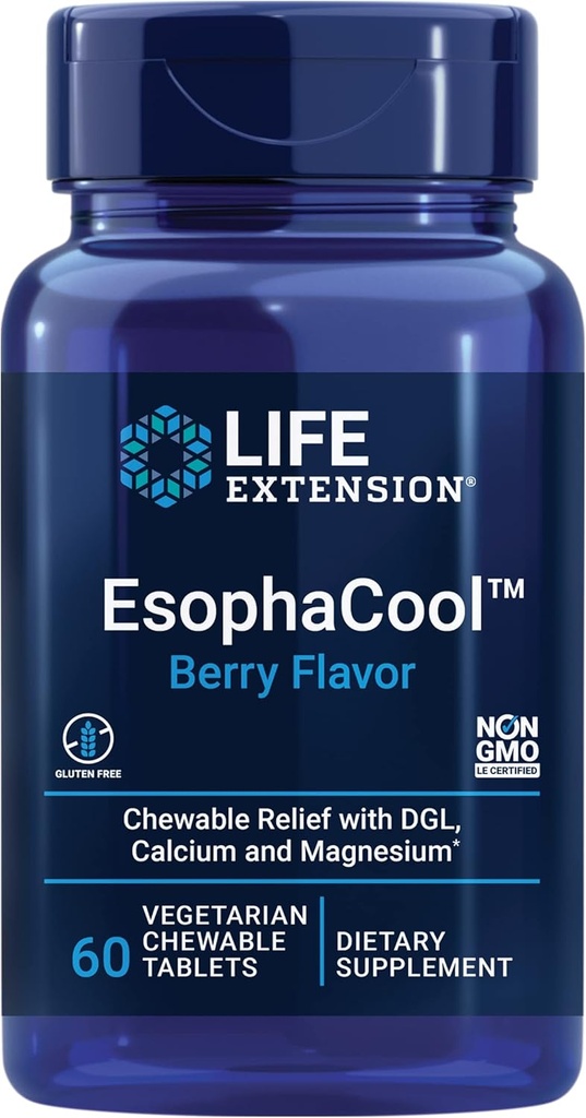 EsophaCool - Integratori di salute del fegato con Calcio, Magnesio e DGL Estratto di radice di liquirizia per la digestione sana Rilievo & PH Balance - Gluten-Free, Vegetariano - 60 compresse masticabili