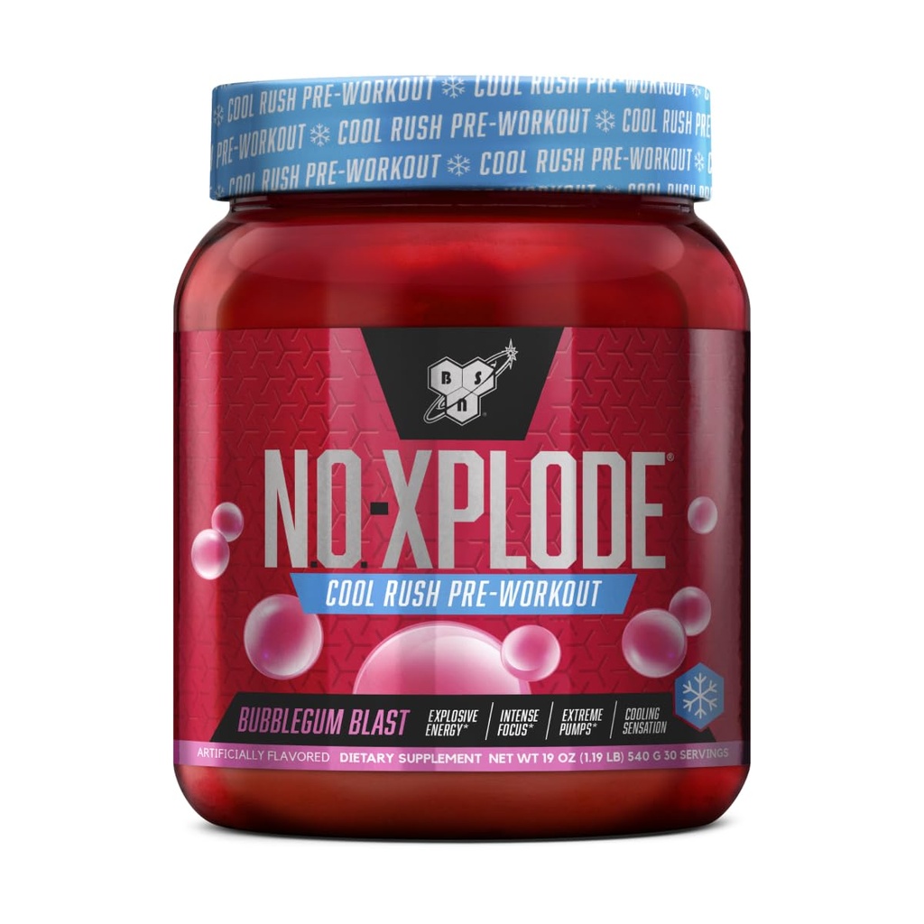 BSN N.O.-XPLODE Cool Rush Pre Workout Powder, Preworkout Energy Supplement per gli uomini e le donne con Creatina e Beta-Alanine, Nuovo aroma: Bubblegum Blast, 30 Serve