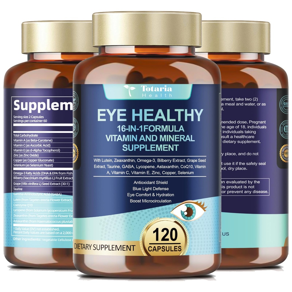 AREDS 2 Vitamine di occhio e Bilberry minerale estratto Omega-3, Vitamina di occhio per gli anziani salute maculare e occhio secco, Vitamine di occhio Lutein e Zeaxantina supporto Eye Strain & Hydration (120 capsule)