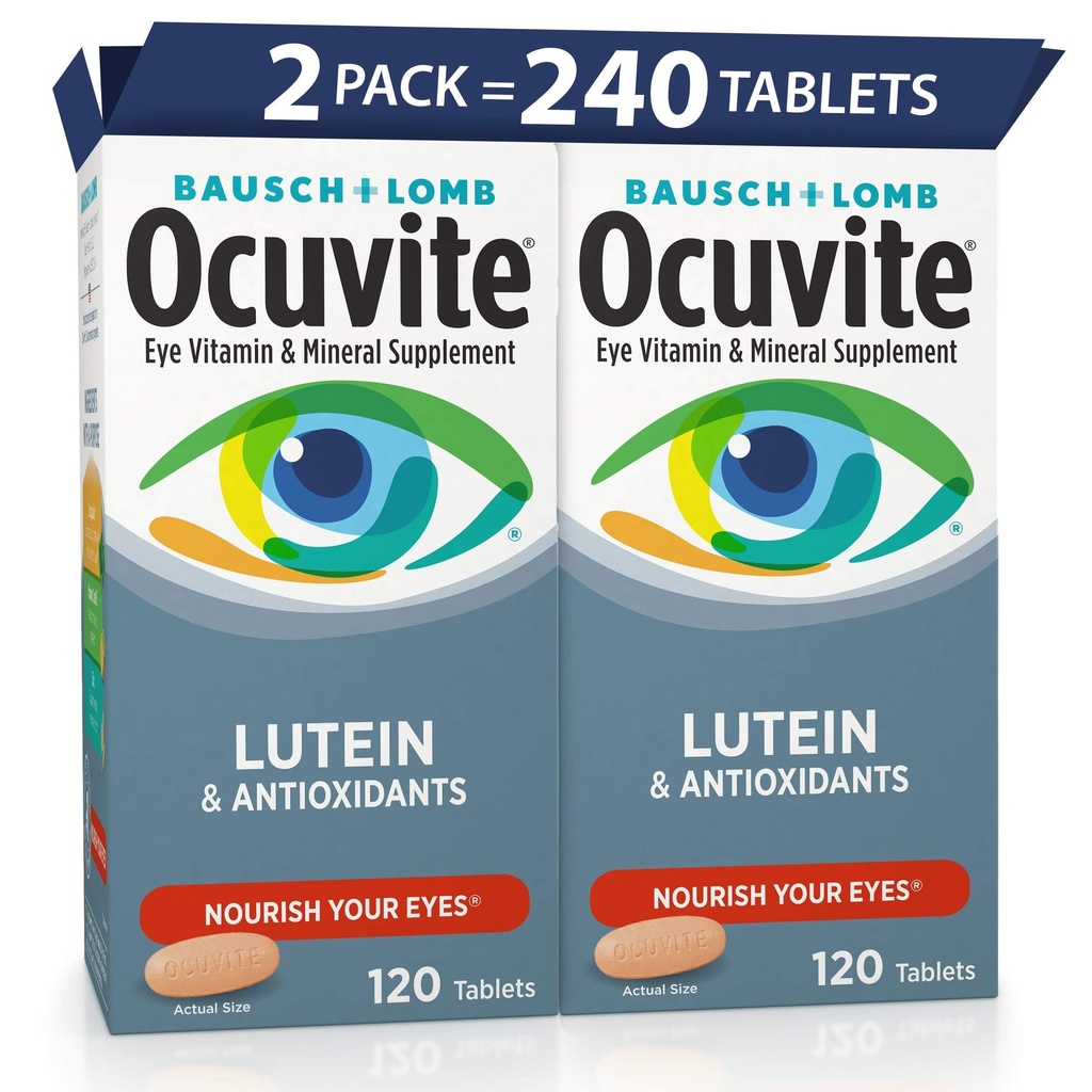 Vitamina & Minerale Ocuvite Eye, Lutein & Antiossidante Vitamine A, C, E, Zinco per la salute degli occhi, Vitamine per gli occhi, 120 compresse (Pacchetto di 2)