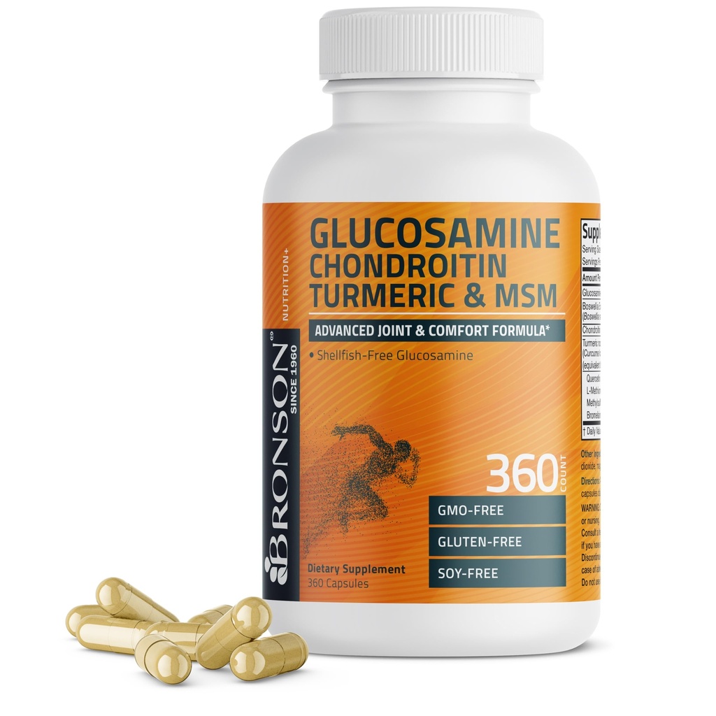 Bronson Glucosamine Chondroitin Turmeric & MSM Advanced Joint & Cartilage Formula, Supporta giunti sani, Mobilità & Cartilage - Non OGM, 360 capsule