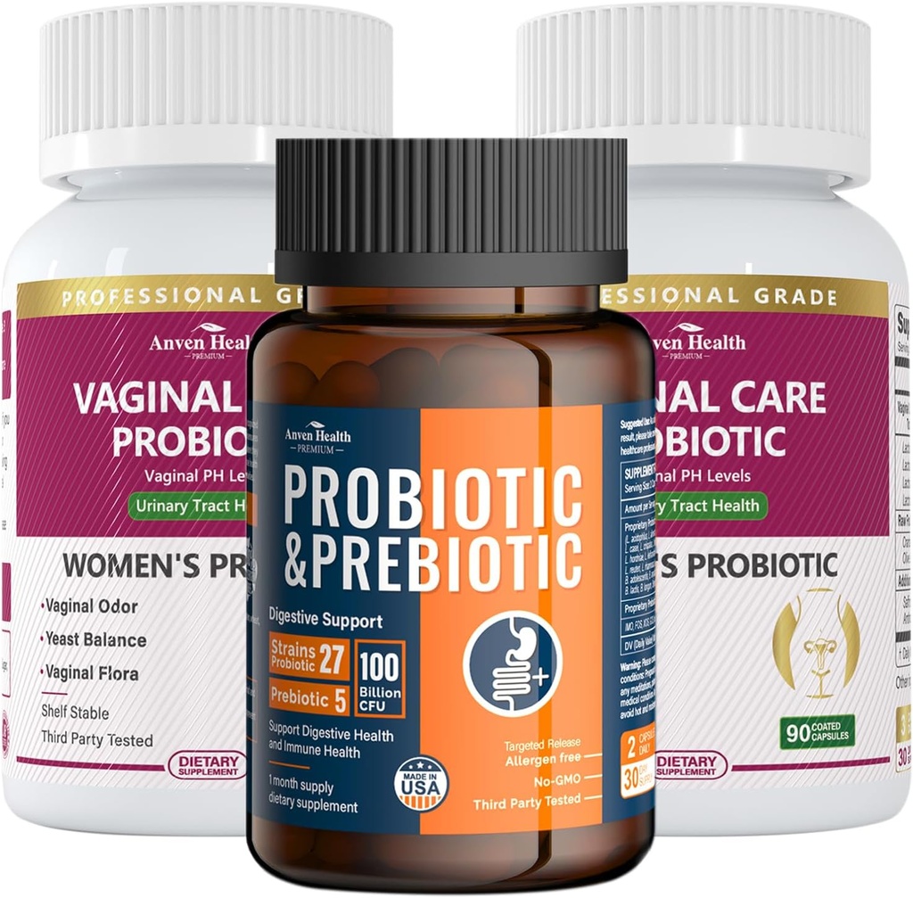 Probiotici vaginali delle donne + 100 miliardi di probiotici con prebiotici organici per il Gut Digestive & Immune Health Bundle – Total Wellness, Inside and Out!