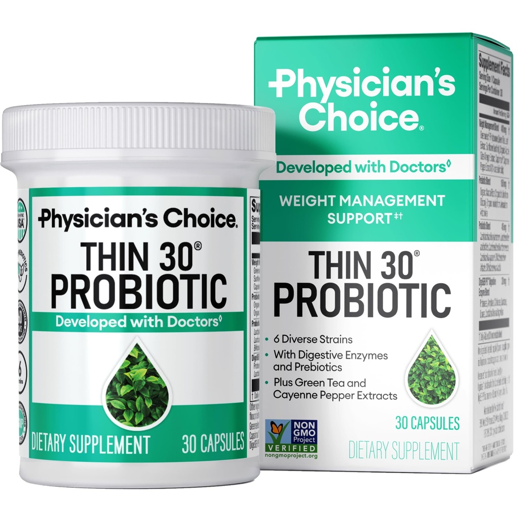 Probiotici CHOICE del medico per la gestione del peso &amp; Bloating - 6 Strains Probiotici - Prebiotici - ingrediente chiave Cayenne - Supporti Gut Health - Gestione del peso per le donne e gli uomini - Tè verde - 30 CT