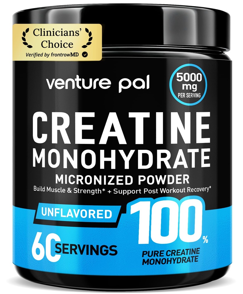 Venture Pal 100% Pure Micronized Creatine Monohydrate Powder, Creatina non aromatizzata per donne & uomini, Vegan, Keto, Gluten Free, 5 g (5000mg) per porzione, Creatina Monohidratada en Polvo