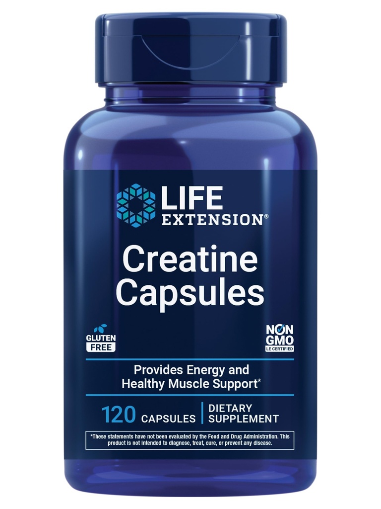 Estratto di creatina di Estensione di vita – Monoidrato di creatina – Promuove la forza, il muscolo magro, la resistenza sana – Non OGM, senza glutine – 120 capsule