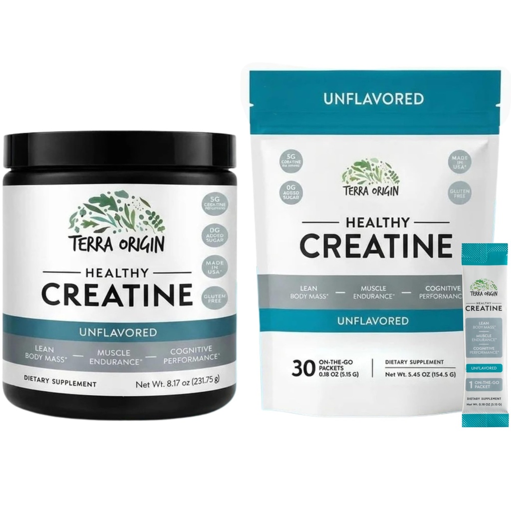 TERRA ORIGIN Creatine Monohydrate Bundle | 75 Servings Stick Pack and Jar Combo | Micronized Powder Supplement | Supporto per muscolo e prestazioni cognitive*