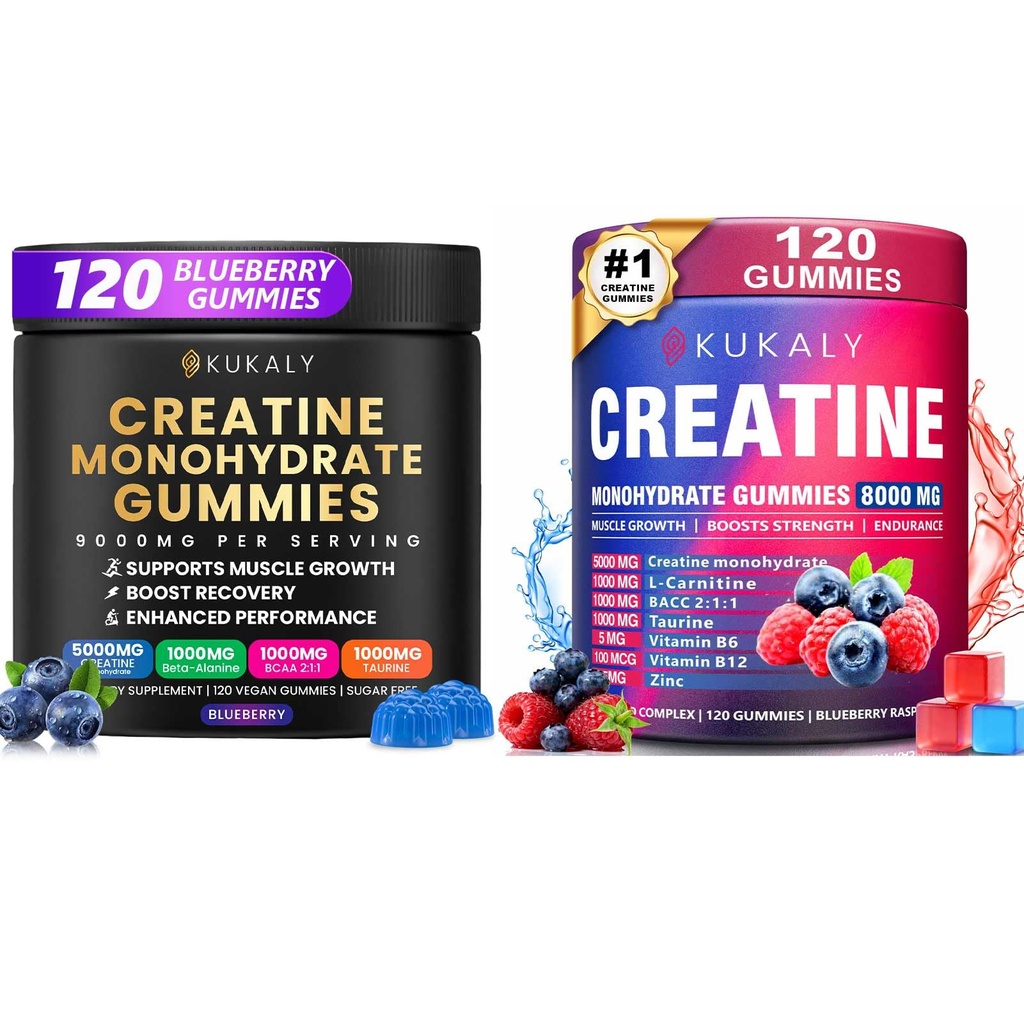 Creatina Monoidrato Gummies per uomini e donne, 9000MG Creatina Gummies Sugar Free -BCAA 2:1, B12 B6 per aumentare la resistenza, Focus & Endurance, Vegan, Non OGM