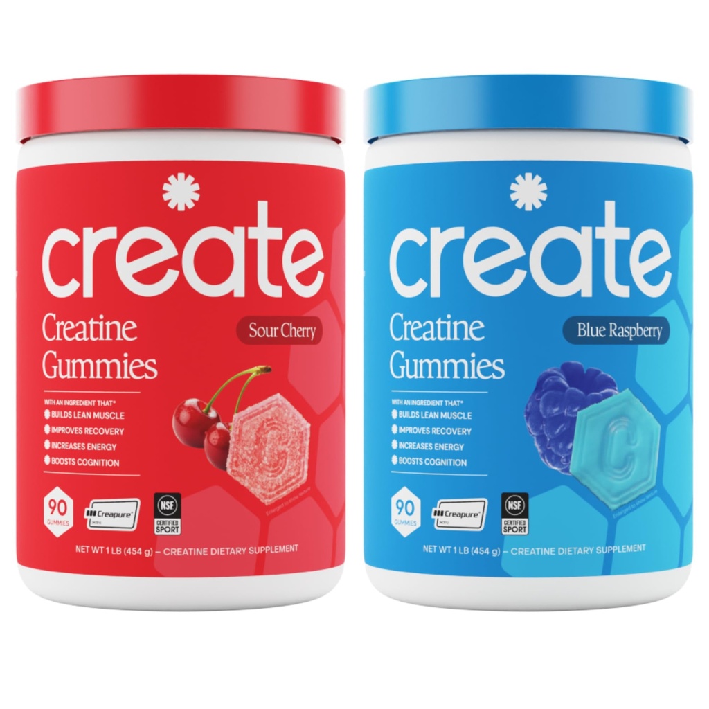 Creatina Monohydrate Gummies - Rocket Pop Duo - Blue Raspberry & Sour Cherry - Creatine Gummies per Donne & Uomini, NSF Certificato, 3rd Party Tested, Anti-Melting Formula, 180 Count (2-Pack)