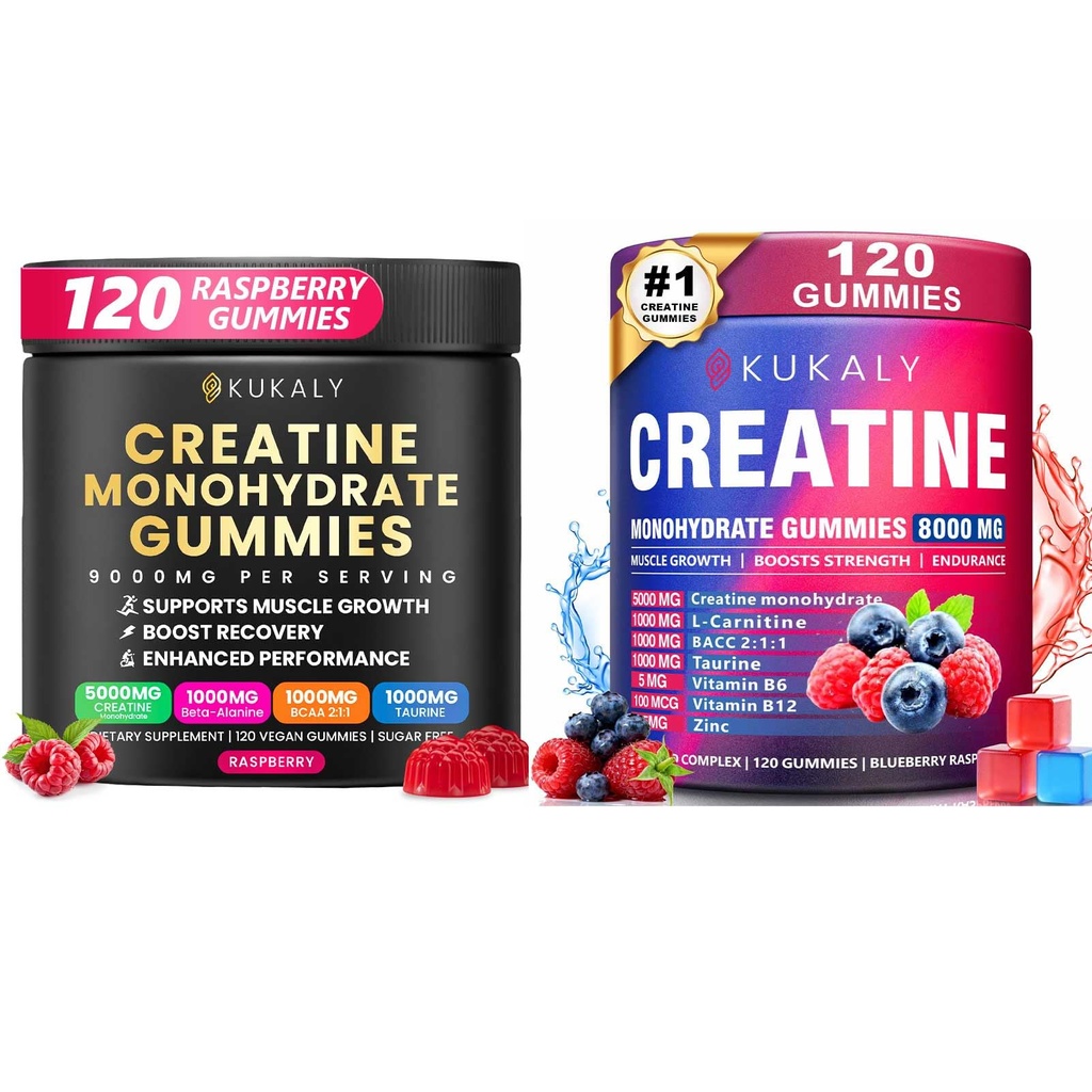 Creatina Monoidrato Gummies per uomini e donne, 9000MG Creatina Gummies Sugar Free -BCAA 2:1, B12 B6 per aumentare la resistenza, Focus & Endurance, Vegan, Non OGM