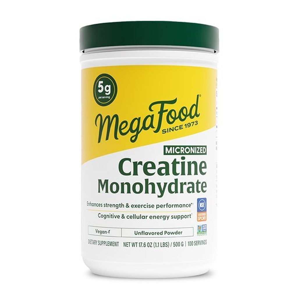 MegaFood polvere di monoidrato di creatina micronizzata - polvere post e pre allenamento non aromatizzata per gli uomini e le donne - supporto cognitivo e prestazioni di esercizio - certificato NSF per lo sport- 500 Grammi, 100 Serve