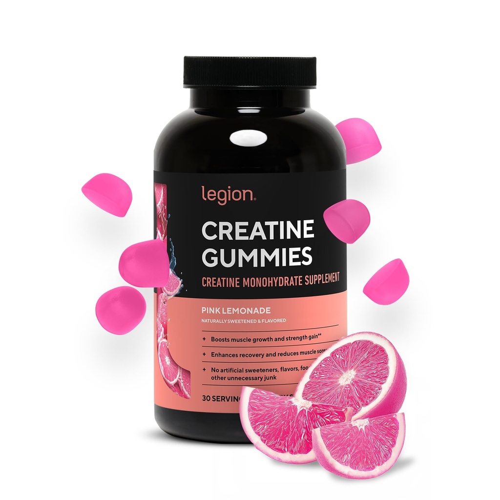 LEGION Creatina Monoidrato Gummies per uomini e donne - Pulite Creatine Chewables per guadagno del muscolo, Migliorare la resistenza e il recupero post allenamento - Integratore di creatina per l'assorbimento massimo (Pink Lemonade)