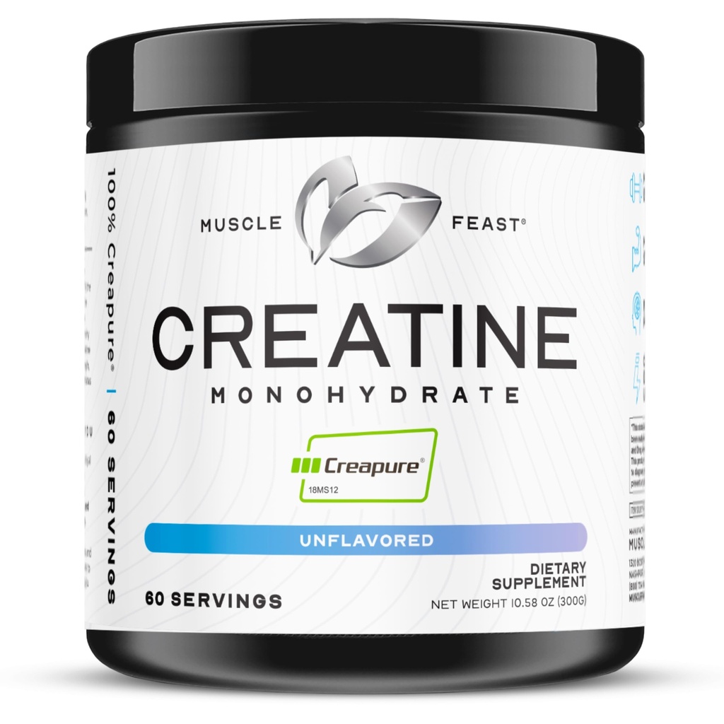 Festa del muscolo Creatina monoidrato polvere, Vegan Keto Friendly senza glutine, guadagno di massa, supplemento di recupero del muscolo e Creatina attendibile per la crescita del muscolo, polvere di creatina, non aromatizzata, 300g