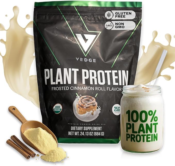 vedge Vegan Protein Powder - Polvere proteica vegetale con Pea, Pumpkin & Sunflower - USDA Organic, Aminoacidi, Latticini Free, Gluten Free, Soy Free, Keto, Non OGM, Texture liscia - Cannella - 20 Servings