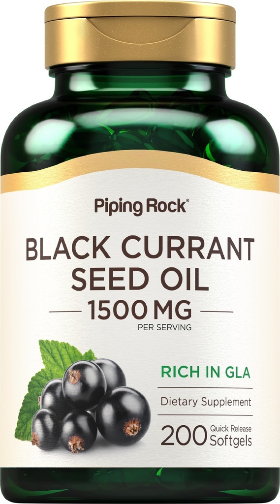 Piping Rock Black Currant Seed Oil Softgel Capsule | 1500mg | 200 Count | con Gamma Linolenic Acid (GLA) | Non-GMO, Gluten Free Supplement