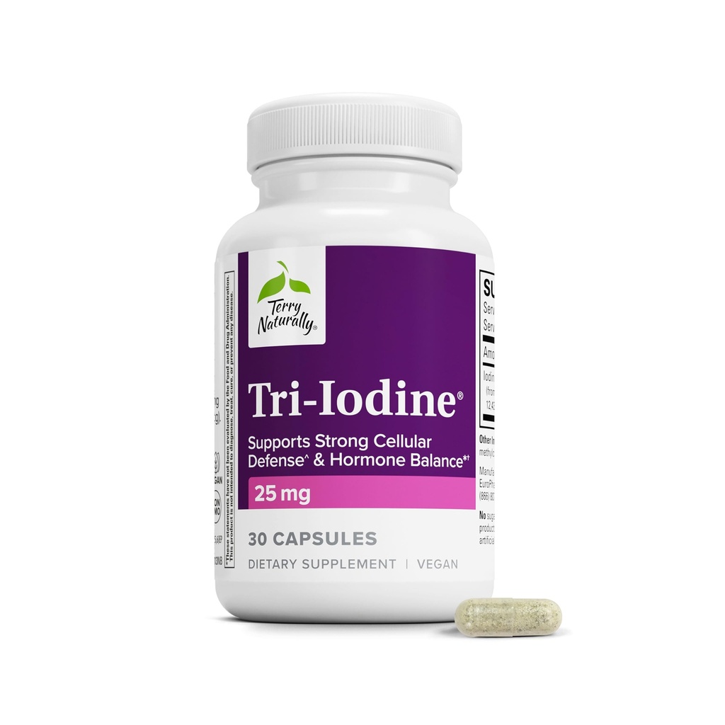 Terry Naturally Tri-Iodine - Integratore alimentare per il supporto per la salute del seno e della prostata - Aiuto per il supplemento della funzione tiroide sana - 25 mg, 30 capsule