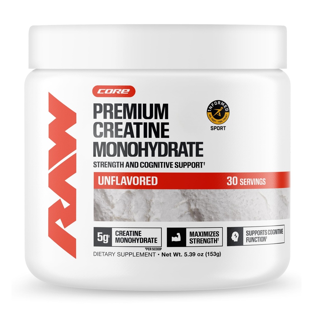 Polvere monoidrata della creatina di Nutrition RAW, non aromatizzata (30 selezioni) - Integratore monoidrato di creatina micronizzato per prestazioni di allenamento, costruire il muscolo e la forza - polvere di creatina per uomini e donne