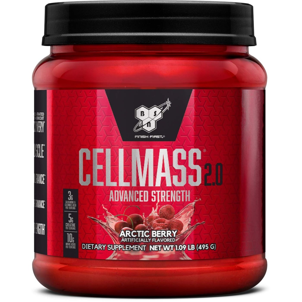 BSN CELLMASS 2.0 Post Workout Recovery with BCAA, Creatine, & Glutamine - Keto Friendly - Arctic Berry, (25 Serve) (1048058)
