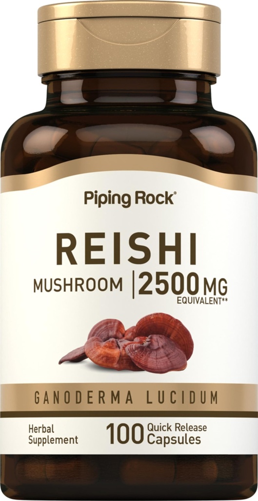 Piping Rock Reishi Mushroom Capsule | 2500mg | 100 pillole | Integratore di erbe standardizzato con Ganoderma Lucidum | Non OGM, Gluten Free