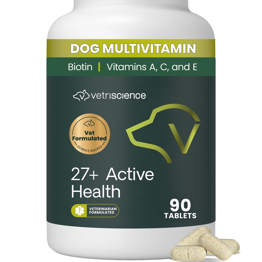 VetriScience 27+ Compresse per la salute attiva, Canine Plus Daily Multivitamin per i cuccioli e i cani adulti, Vitamine bilanciate, Minerali e Antiossidanti, Assistenza sanitaria e benessere, Duck, 90 Count