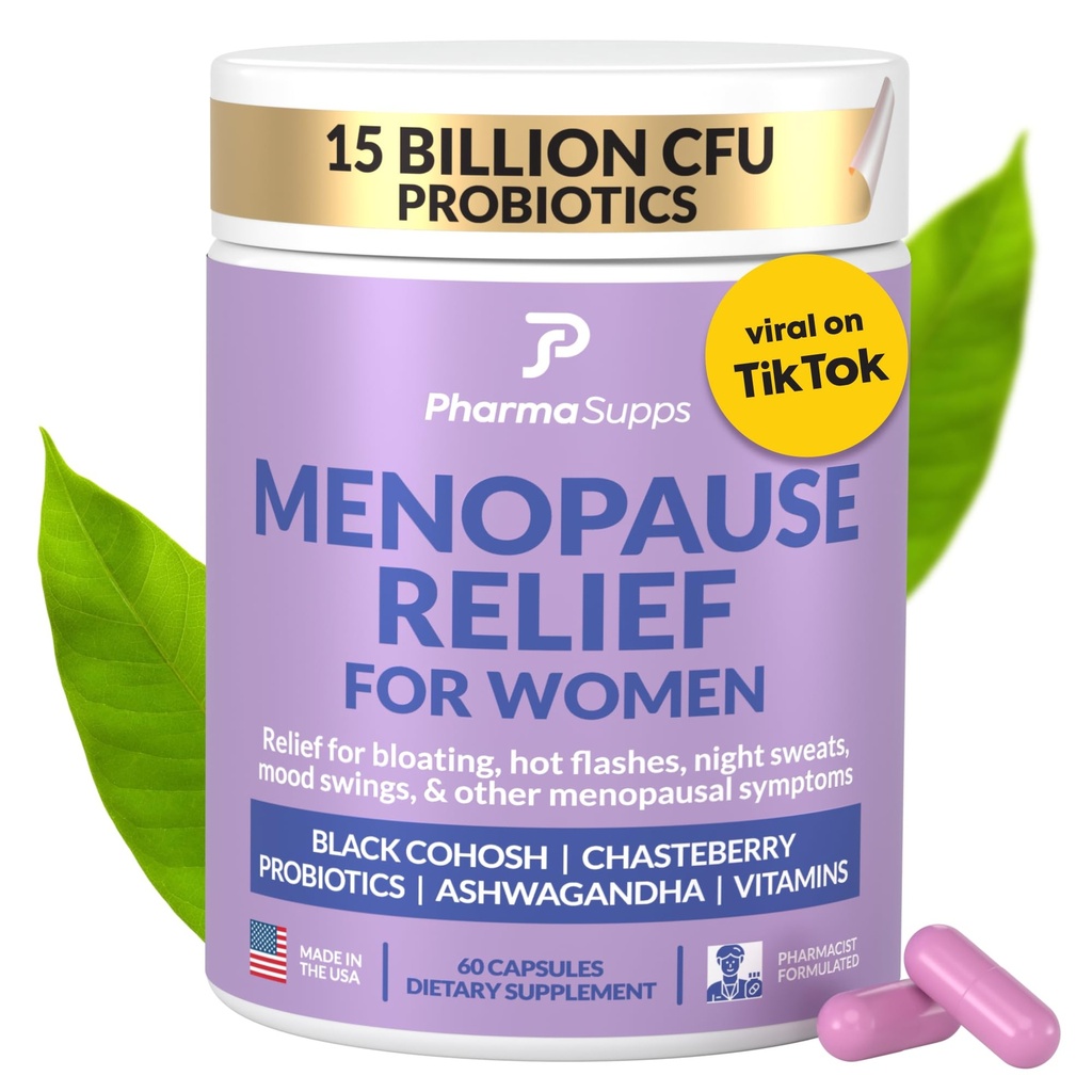 Integratori naturali per la menopausa per le donne - Integratori per l'equilibrio ormonale, Bloating & Mood Swings | Caldi Flash Menopause Rilievo w/Probiotics & Prebiotics, Nero Cohosh & Chasteberry