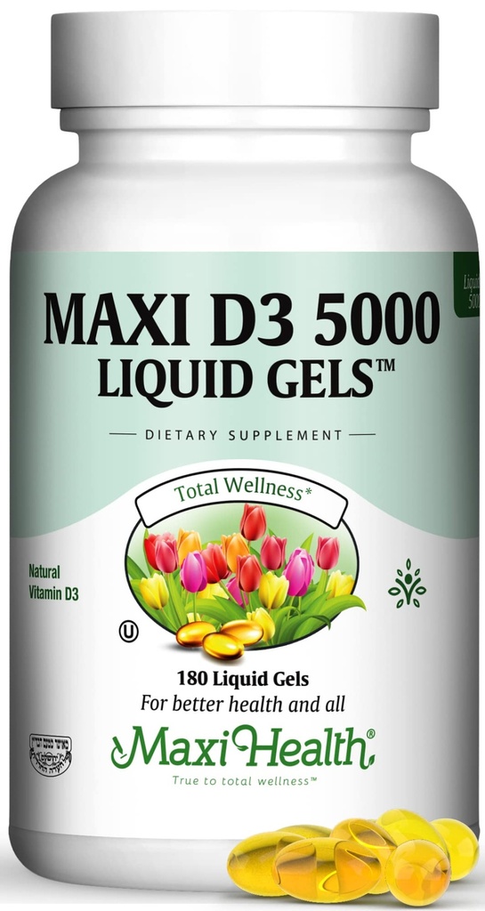 Maxi Salute D3 5000 Gel Liquidi - Vitamina Naturale D3 - Integratore Nutritivo - 180 Capsule - Kosher