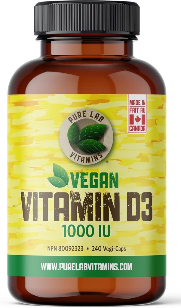Vitamine di laboratorio Pure Vegan Vitamin D3 1000IU, 240 Vegi-Caps Made in Canada