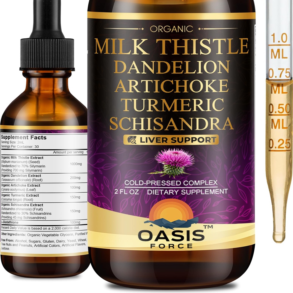 2 pacchetti di latte Thistle Drops per fegato Cleanse Detox & Riparazione, Latte Thistle Extract Liquid Supplement with Dandelion & Artichoke for Liver Support, Vegan, Organic, Alcohol-Free, 4 FL OZ