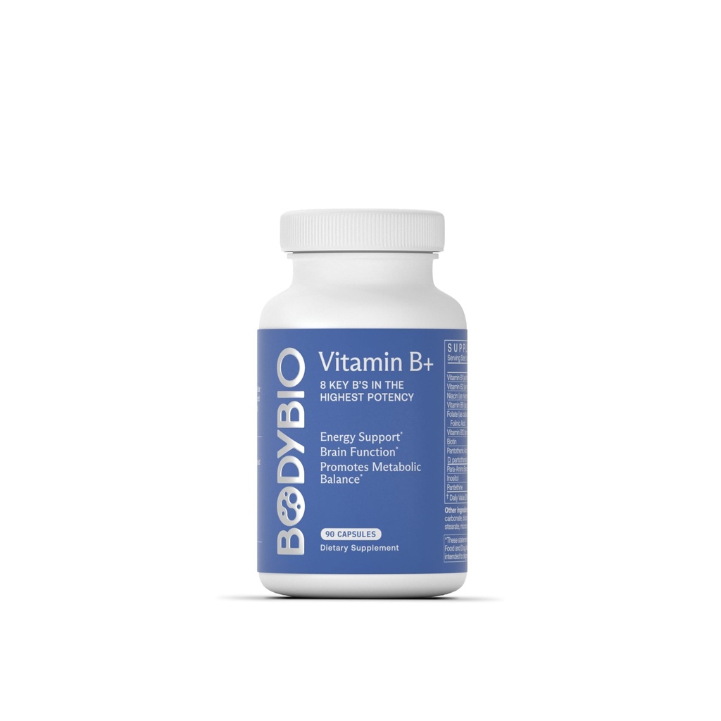 BodyBio - Vitamina B Complex Compreso B1, B2, B3, B5, B6, Methyl B12, Acido Folinico, 5-MTHF e B7 per Supportare l'Alertness, Metabolism & Immune System, 90 Capsule