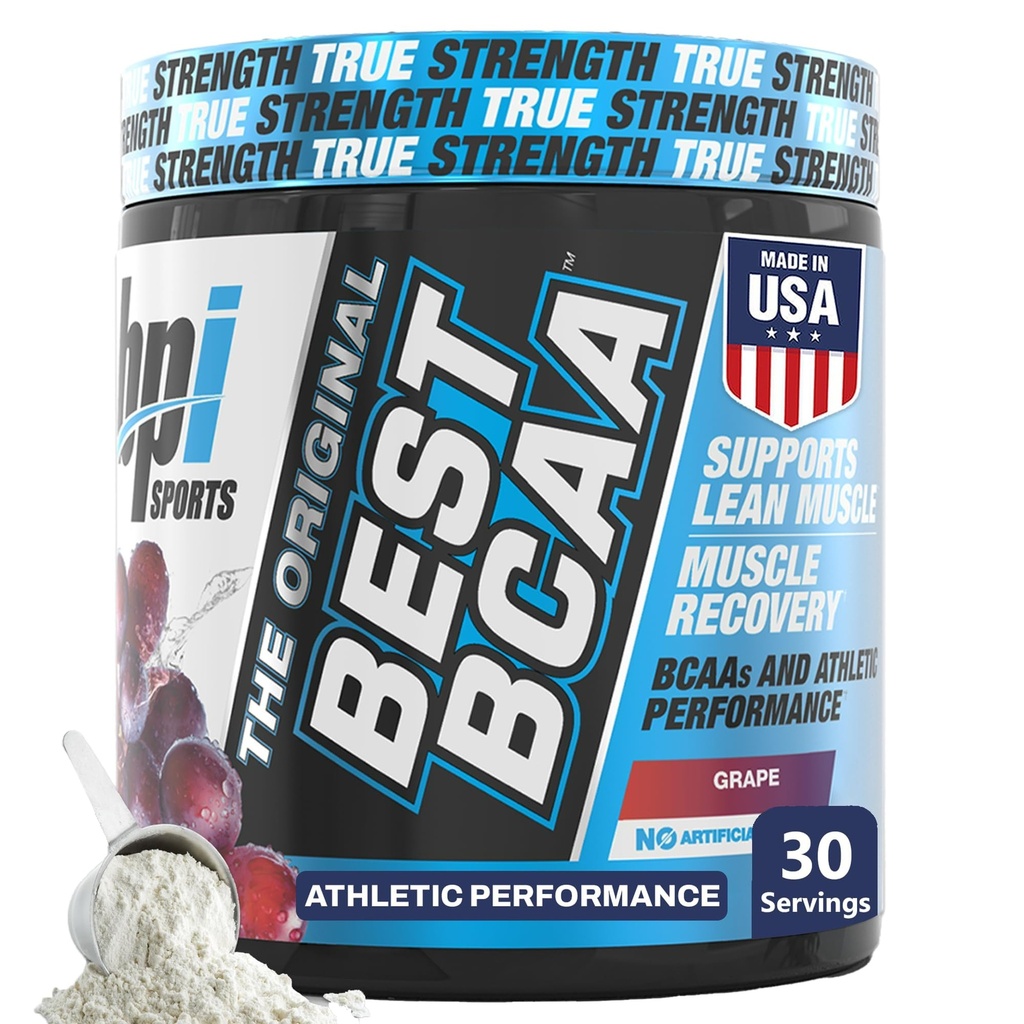 BPI Sports Best BCAA Powder - Supporto per il recupero del muscolo - Aminoacidi a catena ramificata | Blocchi di costruzione di proteine e muscoli - Post Workout Recovery – Idratazione - Uva, 30 Serve