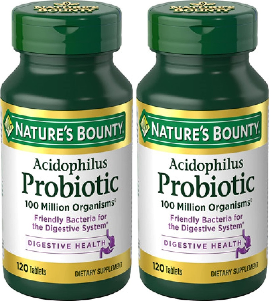 Lactobacillus Acidophilus Probiotic Supplemento - Probiotico giornaliero per la salute delle donne/maschi, 100 milioni di organismi, vegetariano, 1 servizio al giorno, 120 compresse,(Pack of 2)
