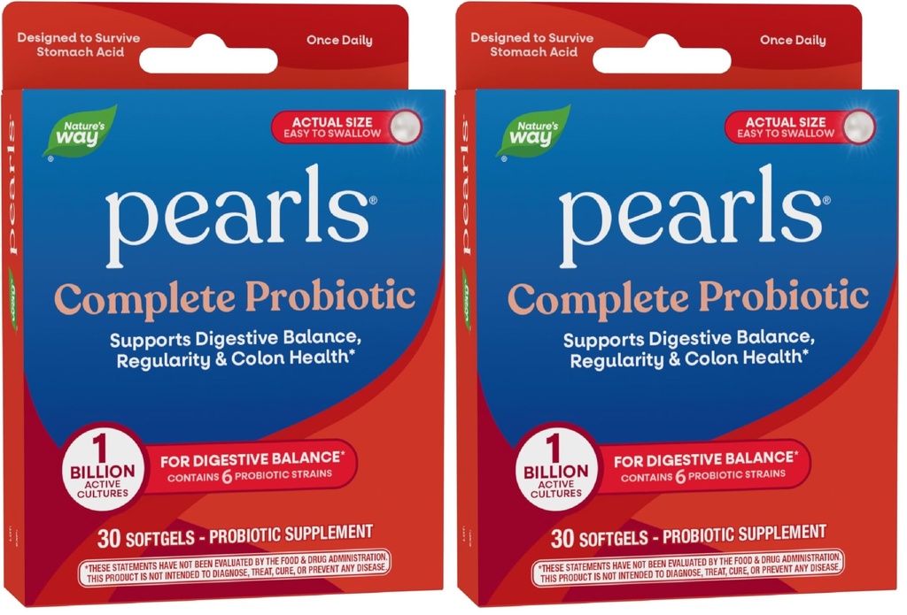 La Via della Natura Perle Probiotiche Complete, Supporta l'Equilibrio Digestivo*,1 miliardi di Culture Vite,Supplemento per Uomini e Donne,Nessuna Refrigerazione Richiesto,30 softgels,(Pack of 2)