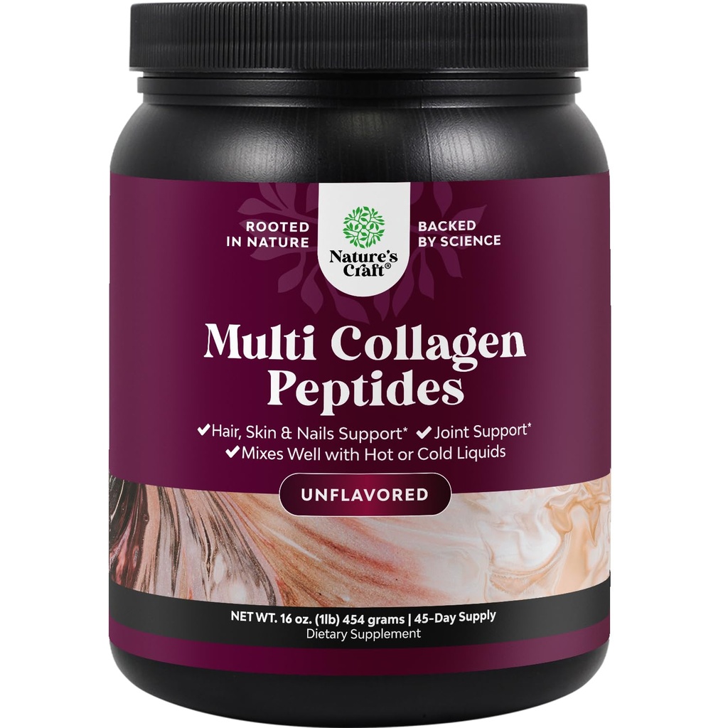 Natura Artigianato Multi Collagen Protein Powder per Donne e Uomini - Keto Peptidi di collagene idrolizzati 45 Serve Pelle per capelli e Vitamine Unghie - Bovini non aromatizzati Tipo 1 3 per il supporto congiunto Bone